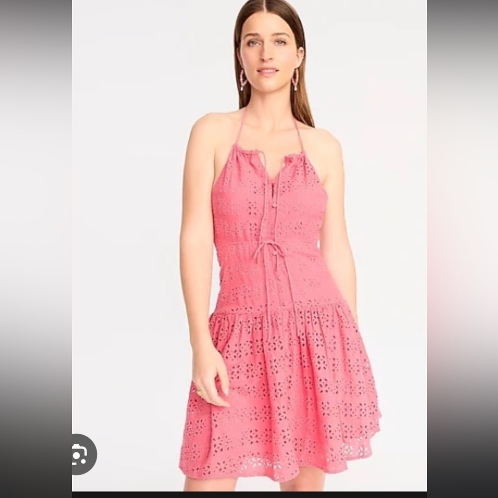 - NWT JCrew Pink Eyelet Anguilla Mini Halter Dress Size 4 - Picture 2 of 11
